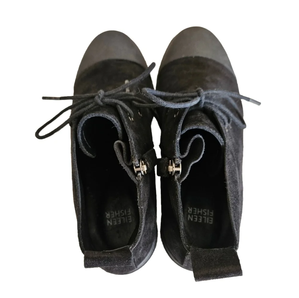 Eileen Fisher Black Suede Lace-Up Ankle Boots